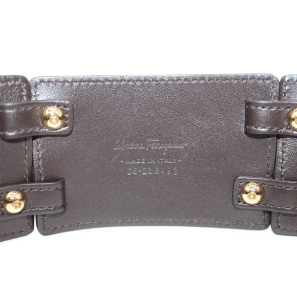 $495 Salvatore Ferragamo DARK BROWN CALF Leather GOLD STUDS Belt Size 70,80,85 - Picture 6 of 7